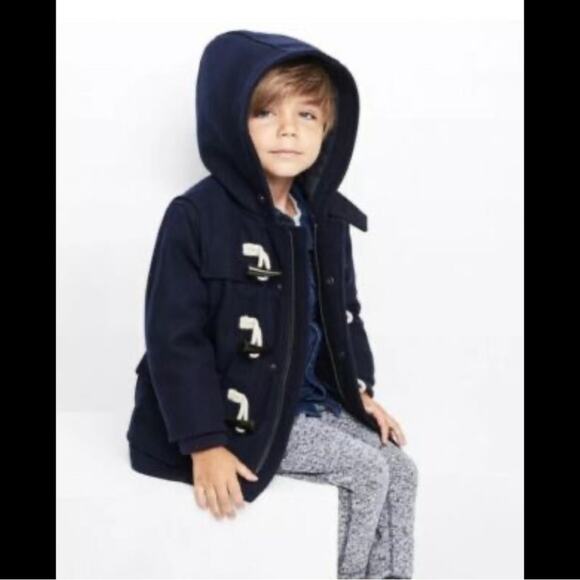 Baby GAP toggle wool blend hooded winter jacket navy pea coat size 3-6M - Picture 1 of 6